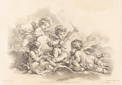 Quatro querubins na prática de tiro ao alvo de Gilles Demarteau, the Elder after François Boucher