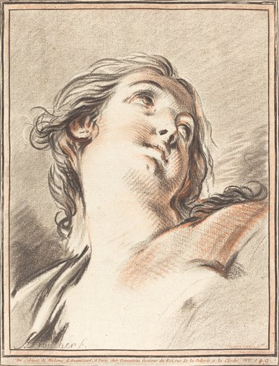 Cabeça de uma mulher olhando para cima de Gilles Demarteau, the Elder after François Boucher