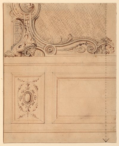 Desenho, Projeto para a parte inferior de um painel de parede, 1714 de Gilles Marie Oppenord