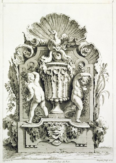Placa de desenhos, gravada por Huquier de Gilles Marie Oppenord