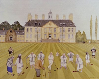 Croquet no Gramado, 1989 (aguarela sobre papel) de Gillian Lawson