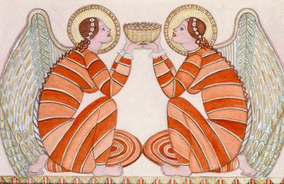 Dois anjos segurando uma tigela, 1995 (wc) de Gillian Lawson