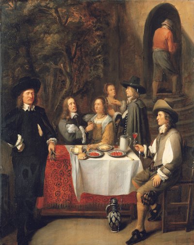 Empresa elegante em uma mesa no terraço de Gillis Van Tilborch