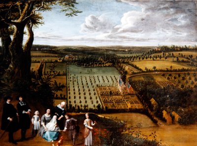 Retrato de uma Família Patrícia com uma Perspectiva do seu Manoir (óleo sobre tela) de Gillis van and Hondt Lambert de Tilborgh