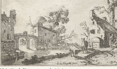 Fazenda e torre em um rio (Het Heor) Paisagens com os cinco sentidos (título da série) de Gillis van Scheyndel (I)
