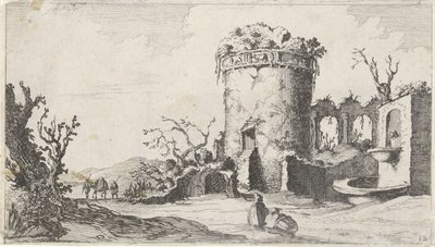 Fonte em ruínas com uma torre redonda Doze paisagens (título da série) de Gillis van Scheyndel (I)