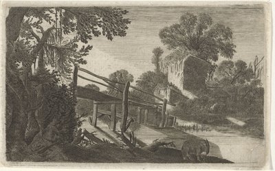 Ponte de madeira em uma ruína Seis paisagens (título da série) de Gillis van Scheyndel (I)
