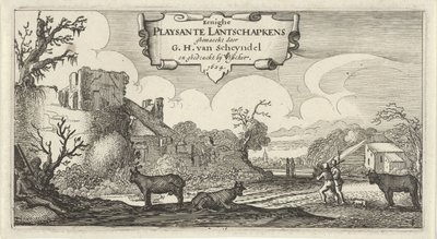 Impressão de título de doze paisagens com figuras
Eenighe Playsante Lantschapkens (título sobre o objecto)
Doze paisagens com figuras (título da série) de Gillis van Scheyndel (I)
