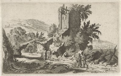 Caminhantes em uma ruína Seis paisagens (título da série) de Gillis van Scheyndel (I)