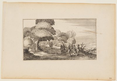Homens com mosquetes num caminho que atravessa um bosque, de Doze paisagens com figuras de Gillis van Scheyndel