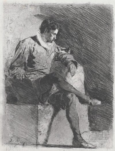 Homem sentado em traje do século XVI, c. 1878. de Gioacchino Banfi