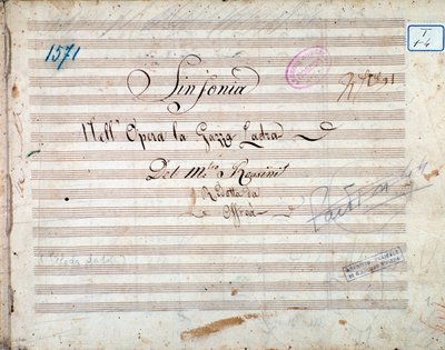 Primeira página da partitura da sinfonia em La gazza ladra de Gioacchino Rossini de Gioachino Rossini