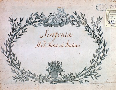 Página da partitura musical da sinfonia do turco na Itália de Gioacchino Rossini de Gioachino Rossini