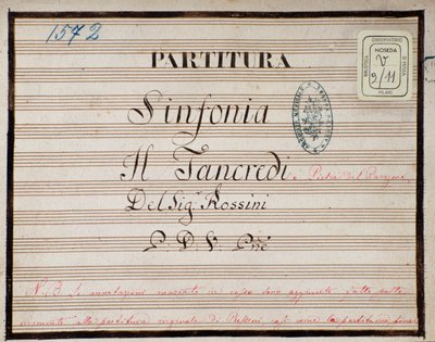 Música para a sinfonia reduzida para o piano de Tancredi, ópera de Gioacchino Rossini de Gioachino Rossini