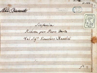 Música para a sinfonia reduzida para o piano de Tancredi, ópera de Gioacchino Rossini de Gioachino Rossini