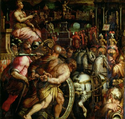 O Triunfo após a Guerra com Pisa do teto do Salone dei Cinquecento de Giorgio (and workshop) Vasari