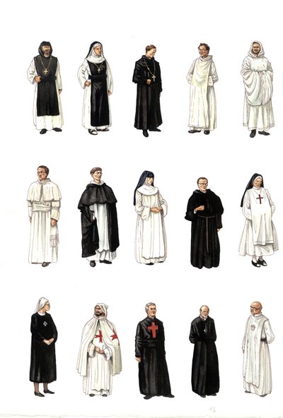 Trajes e vestidos de freiras e monges em diferentes épocas. de Giorgio Albertini