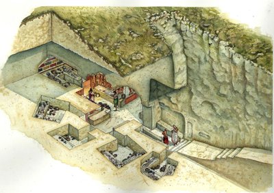 A civilização etrusca: reconstrução e corte do túmulo de François de Vulci. Século III a.C. Itália de Giorgio Albertini