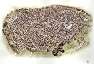 Idade Média: vista aérea de Damasco, na Síria, quando esta cidade fazia parte do Império Otomano. de Giorgio Albertini