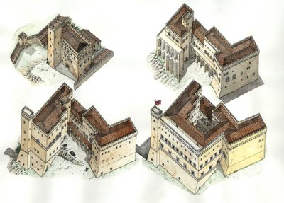 Idade Média: vista aérea das várias fases de construção do Palácio do Vaticano (Vaticano) entre os séculos XII e XV. Roma Itália de Giorgio Albertini