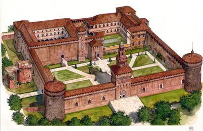 Vista geral do castelo da fortaleza Sforza (Castello Sforzesco) construída pelo Duque Francesco Sforza no século XV em Milão, Itália. de Giorgio Albertini