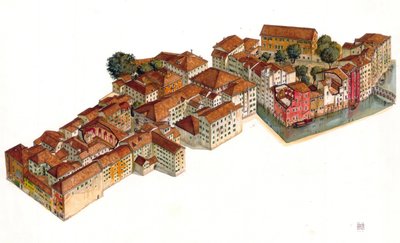 Reconstrução do gueto judeu de Veneza, com sinagogas, no bairro de Cannaregio. Itália. de Giorgio Albertini