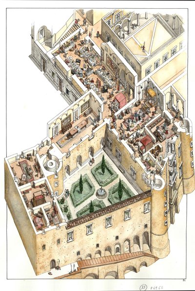 Reconstrução do piso nobre do Palácio Ducal de Urbino, em Itália. Foi construído pelo Duque Federico da Montefeltro (Frederico de Montefeltre, Duque de Urbino) no século XV. de Giorgio Albertini