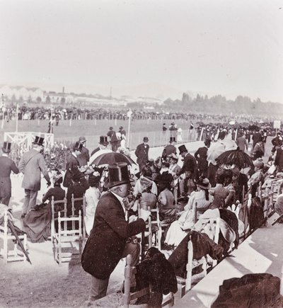 Espectadores do hipódromo do Parque Cascine: General Pralormo, Neri Corsini, Alberto Rignano, Gennaro Placci, a Condessa Maud Ricci, Condessa de Perkenstein de Giorgio Enrico (attr.to) Levi
