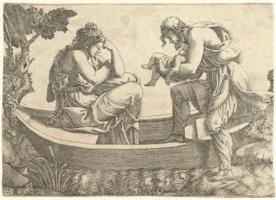 Danae e o bebê Perseus foram lançados ao mar por Acrisius, 1543. de Giorgio Ghisi