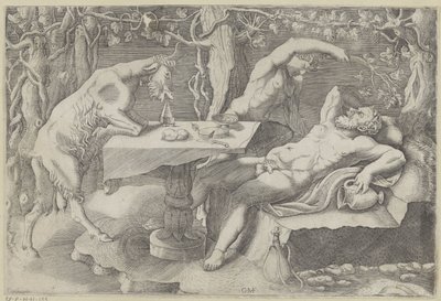 Silenus, um sátiro e um bode
Silenus adormecido de Giorgio Ghisi
