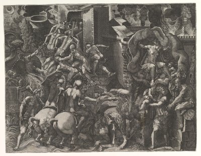 A queda de Tróia e a fuga de Enéias, em meados da década de 1540. de Giorgio Ghisi