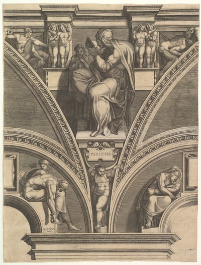 A Sibila Persa, da série de Profetas e Sibilas na Capela Sistina, 1570-75. de Giorgio Ghisi