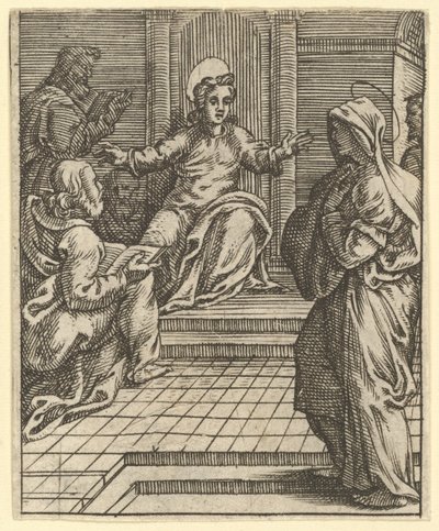 A Virgem das Dores: Cristo Disputando com os Médicos, uma das nove companhias vizinhas..., por volta de 1575. de Giorgio Ghisi
