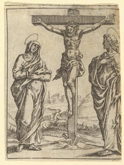 A Virgem das Dores: A Crucificação, um dos nove compartimentos do V ..., em 1575. de Giorgio Ghisi