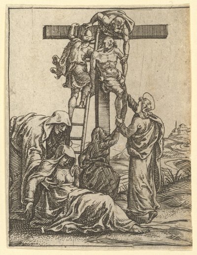 A Virgem das Dores: A Descida da Cruz, um dos nove compartimentos circundantes ..., em 1575. de Giorgio Ghisi