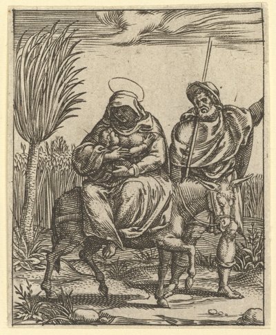 A Virgem das Dores: a fuga para o Egito, um dos nove compartimentos circundantes de ..., em 1575. de Giorgio Ghisi
