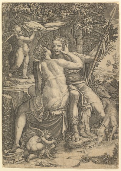 Vênus e Adônis ca. 1570 de Giorgio Ghisi
