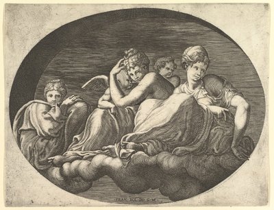 Vênus e Cupido, Duas Outras Deusas, e um Putto, de uma série de oito composições de ..., 1560s. de Giorgio Ghisi