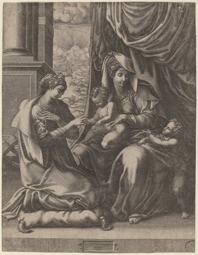 O Casamento Místico de Santa Catarina de Giorgio Ghisi after Francesco Primaticcio