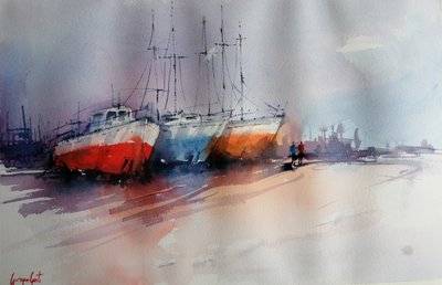 Barcos coloridos atracados de Giorgio Gosti