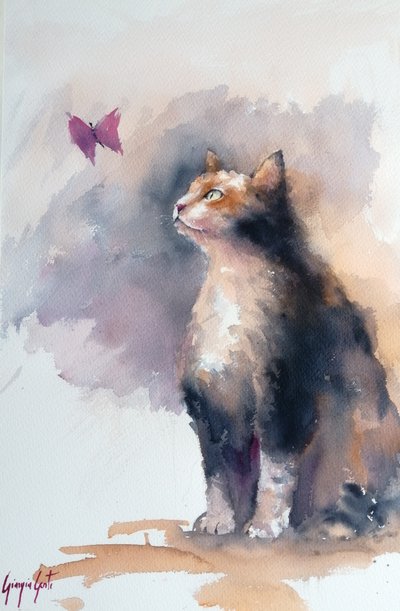 Gato Curioso e Borboleta de Giorgio Gosti