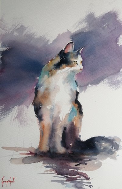 Gato em aquarela expressiva de Giorgio Gosti