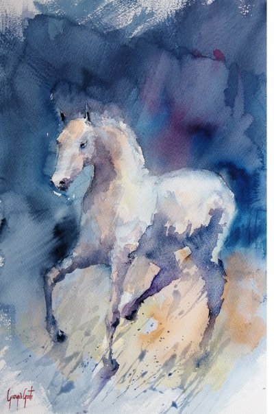O elegante cavalo branco de Giorgio Gosti