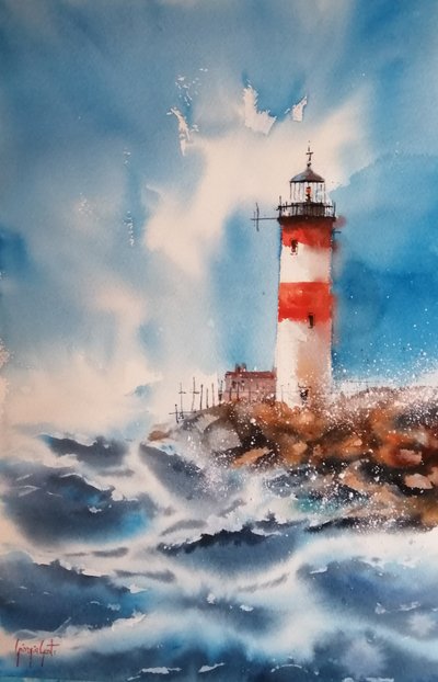 Farol em mar agitado de Giorgio Gosti
