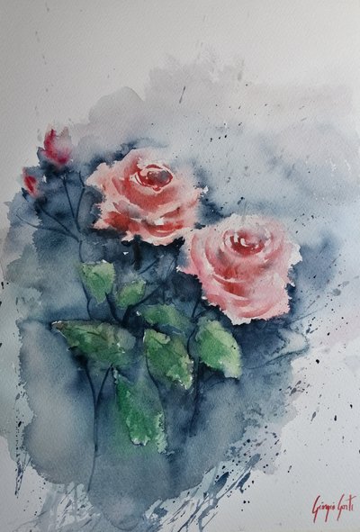 Rosas em aquarela rosa de Giorgio Gosti