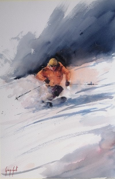 Esquiador na neve fresca de Giorgio Gosti