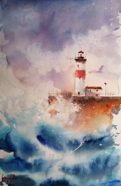 Ondas tempestuosas no farol de Giorgio Gosti