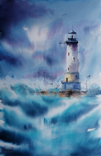 Ondas tempestuosas no farol de Giorgio Gosti