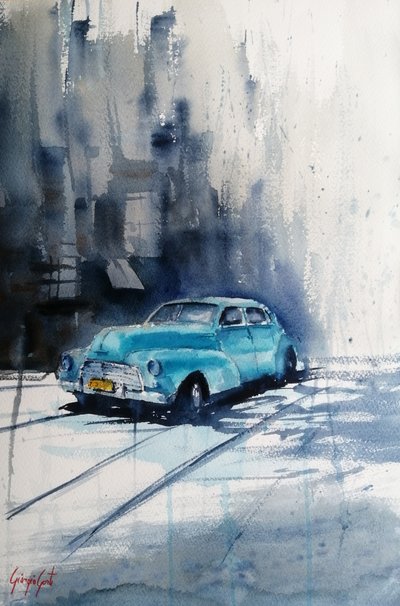 Rua dos Carros Clássicos Teal de Giorgio Gosti