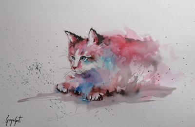 Gatinho a salpicar em aguarela de Giorgio Gosti